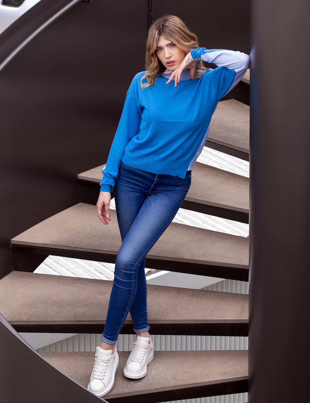 Zweifarbiger Lupetto-Pullover für Damen – Damenpullover – 100 % reine extrafeine Merino-Schurwolle – hergestellt in Italien | Brunella Gori