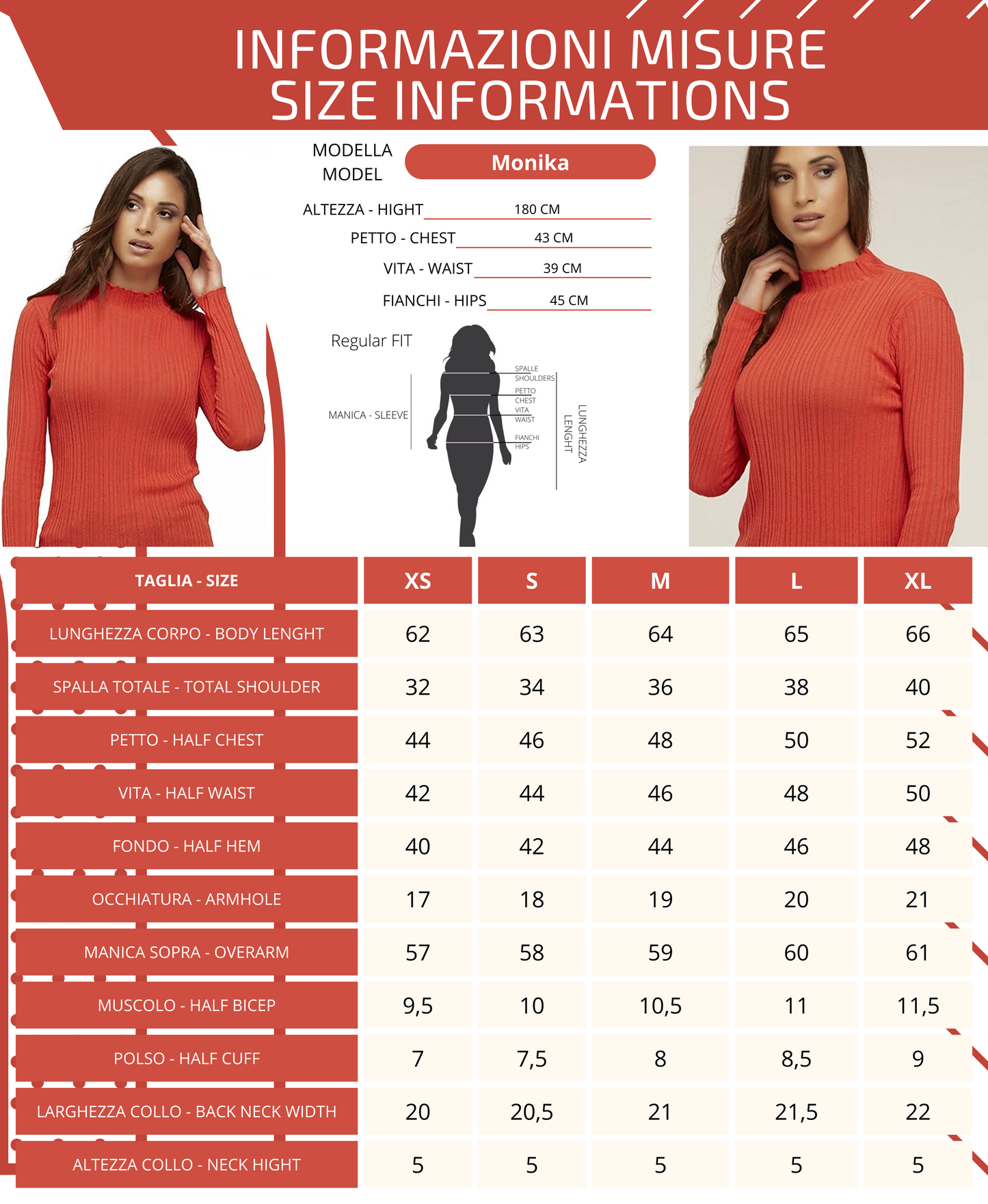 Pull à col roulé à manches longues pour femme automne/hiver - 100 % coton couleur corail | Brunella Gori