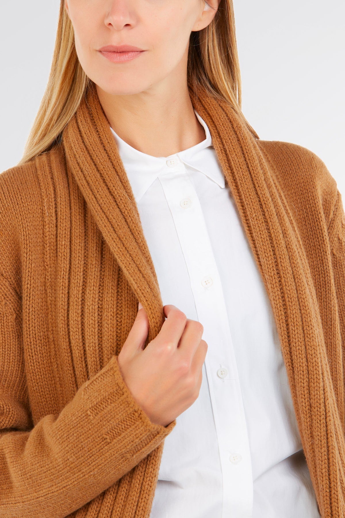 Gerippter Schal-Cardigan – Damen, Herbst/Winter – 100 % Wolle | Brunella Gori