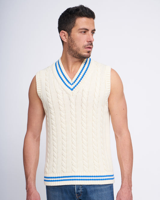 Ärmellose Pulloverweste mit V-Ausschnitt – für Herren, aus 100 % Bio-Baumwolle | Brunella Gori