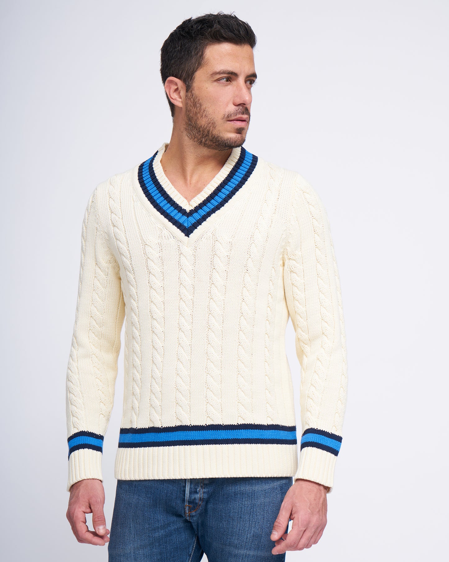 Pulloverpullover mit V-Ausschnitt und langen Ärmeln – für Herren, aus 100 % Bio-Baumwolle – hergestellt in Italien | Brunella Gori